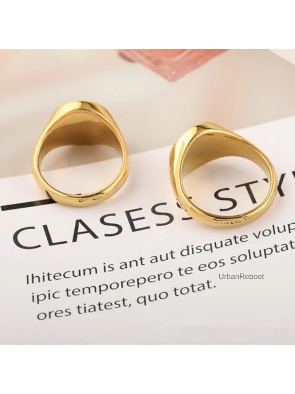 His & Hers Peace Sign Rings Titanium Steel 18K Gold Plated Signet Band
